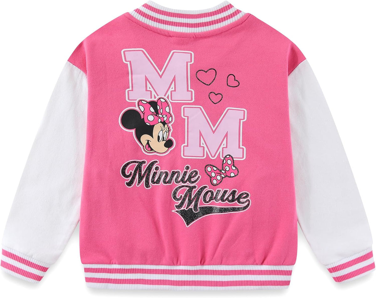 Disney Minnie Mouse Girls Letterman Varsity Bomber Jacket for Little Kids