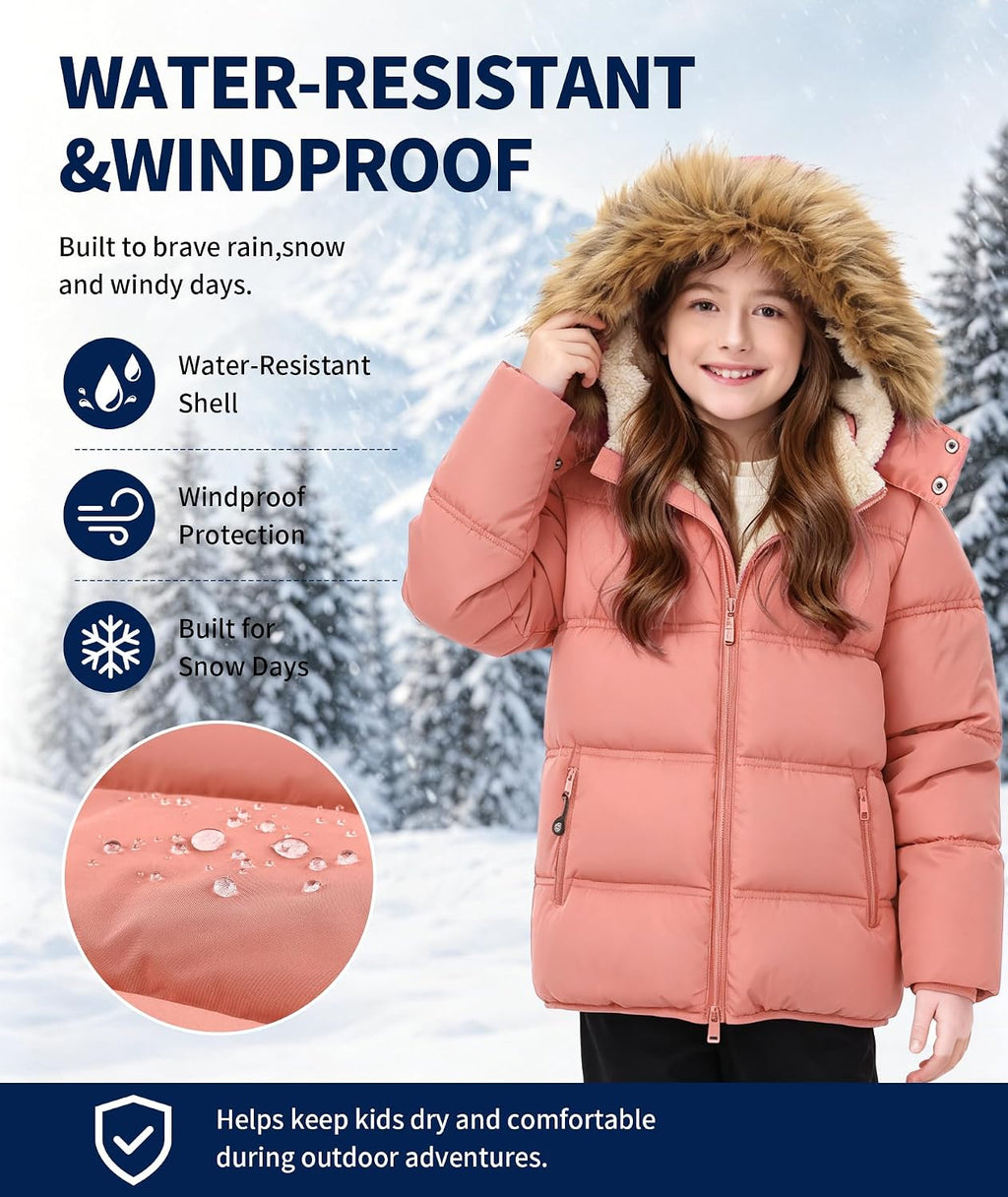 GEEK LIGHTING Boys Girls Winter Puffer Jacket Water Resistant Hooded Coat