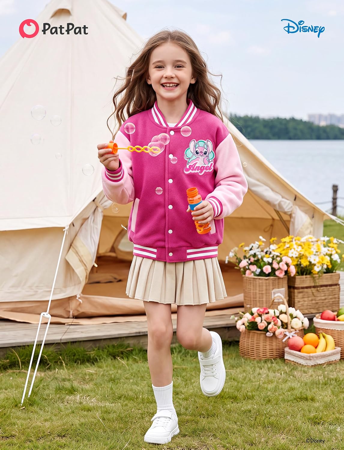 Disney Kids Fleece Bomber Jacket, Varsity Outerwear with Pockets, 2-10Y