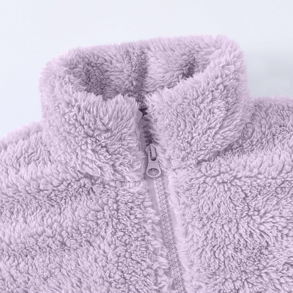 Girls Fleece Jacket Winter Warm Zip Up Stand Collar Sherpa Coat