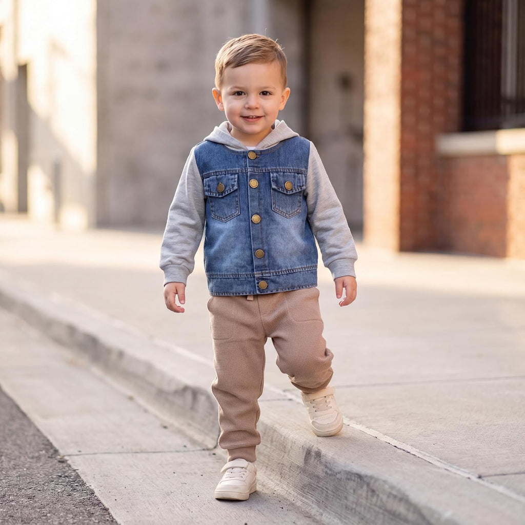 Happy Town Toddler Jean Jacket with Hood Denim Outerwear for Girls and Boys