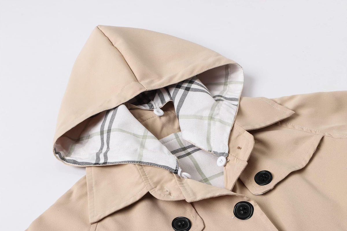 Betusline Girl's Single Breasted Trench Coat Hooded Dress Coat Outerwear