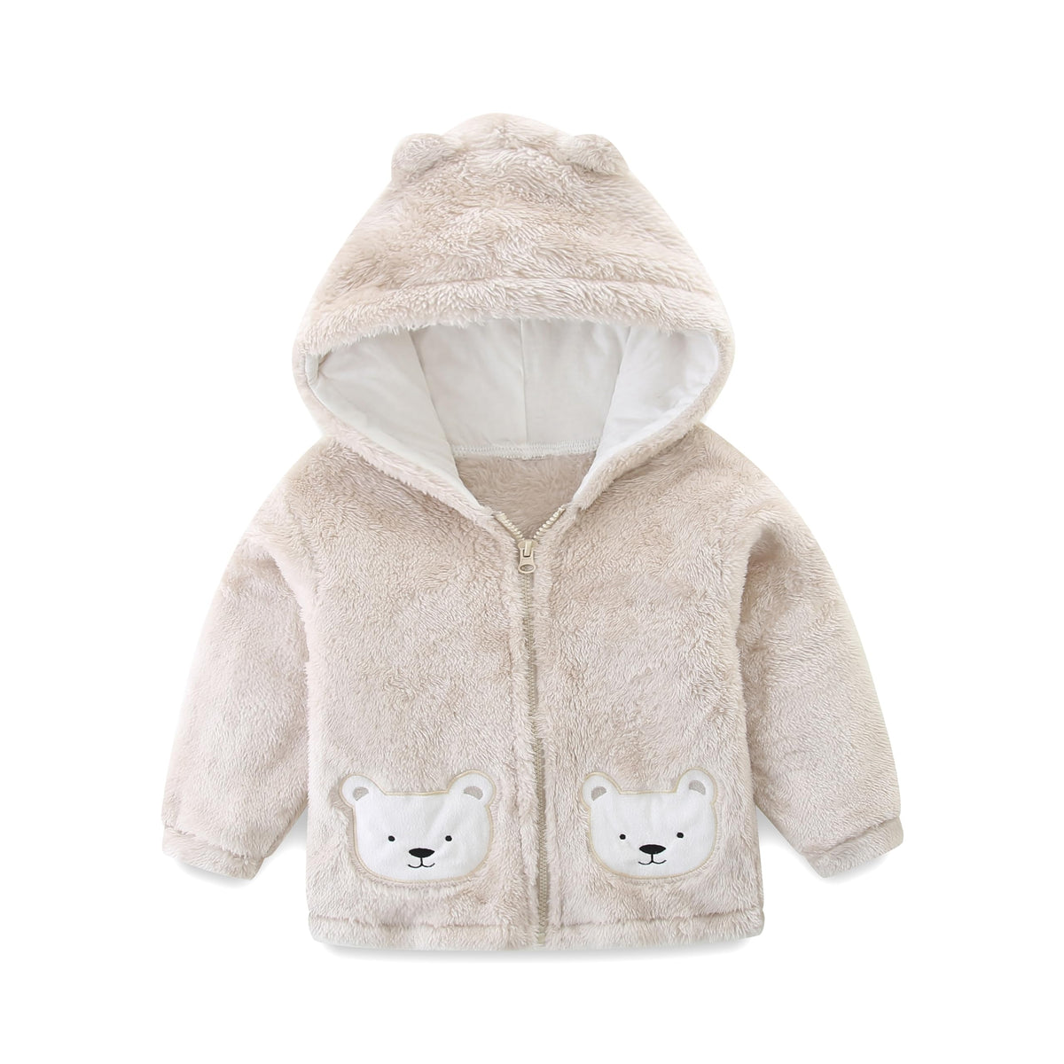 Toddler Winter Coat Fleece Zip up Hooded Bear Ears Warm Baby Kids Jacket