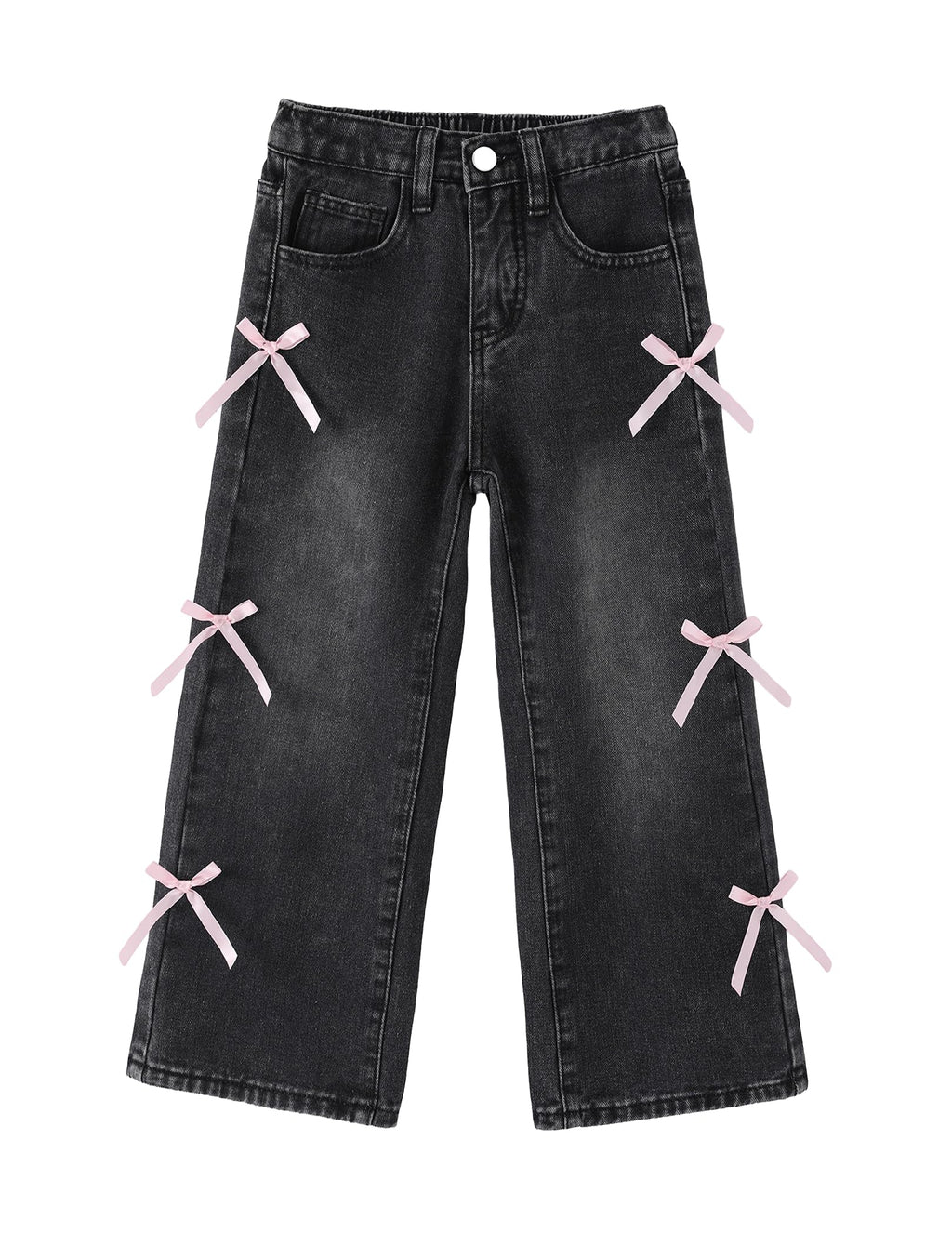 PATPAT Girls Bow Wide Leg Jeans, Cute Elastic Waist Denim Baggy Jeans 5-14Y