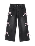 PATPAT Girls Bow Wide Leg Jeans, Cute Elastic Waist Denim Baggy Jeans 5-14Y