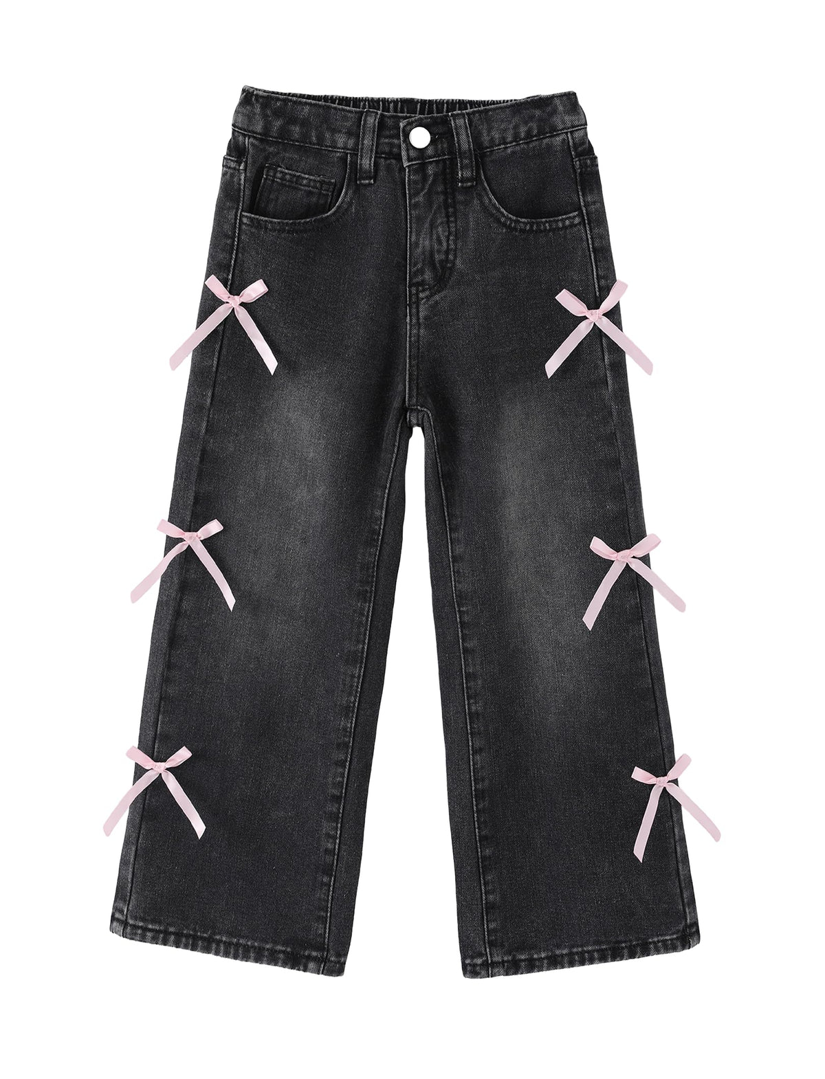 PATPAT Girls Bow Wide Leg Jeans, Cute Elastic Waist Denim Baggy Jeans 5-14Y