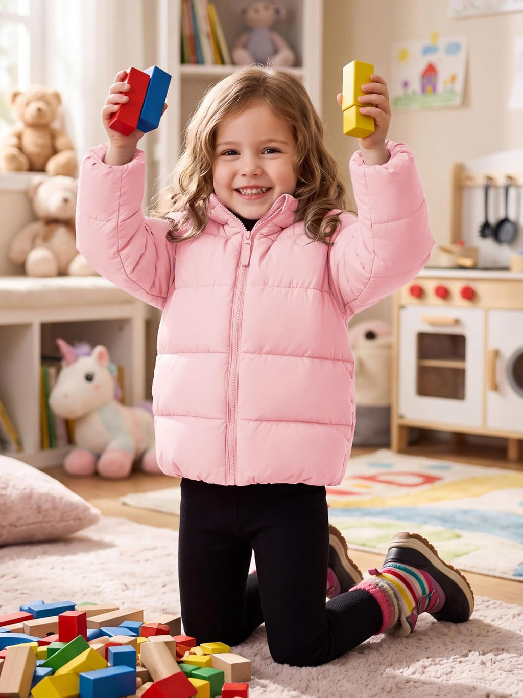 Resinta Toddler Girls Winter Midweight Puffer Jacket Hooded Warm Outwear