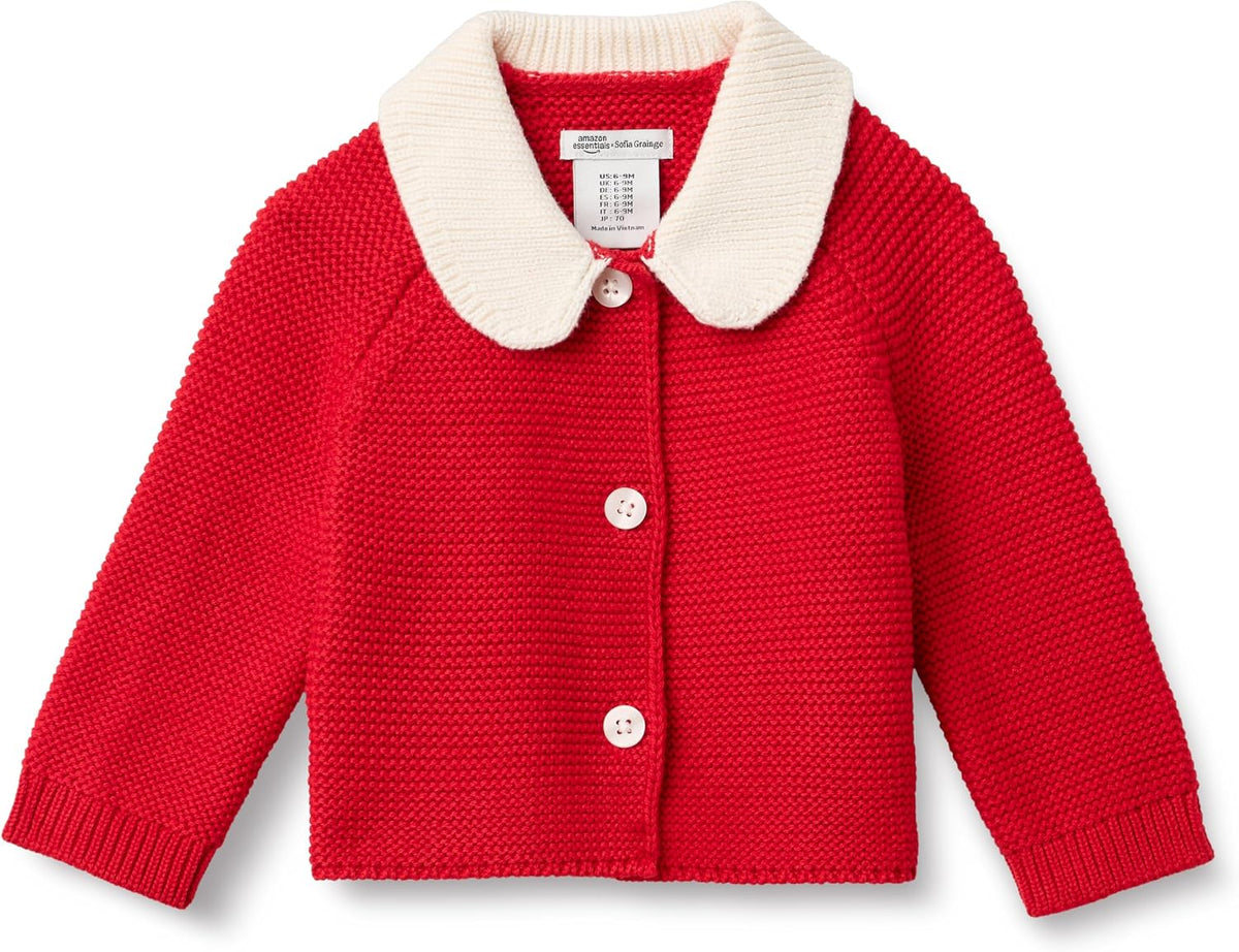 Amazon Essentials x Sofia Grainge Unisex Toddlers and Babies' Peter Pan Collar Sweater Jacket, Soft Cotton Knit with Stretch