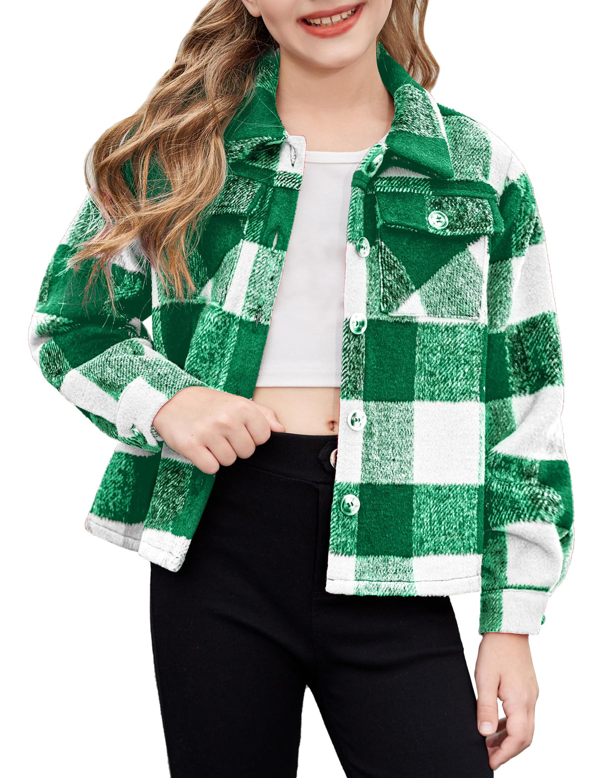 Arshiner Girls Flannel Fall Cropped Shacket Plaid Jacket Casual Coat