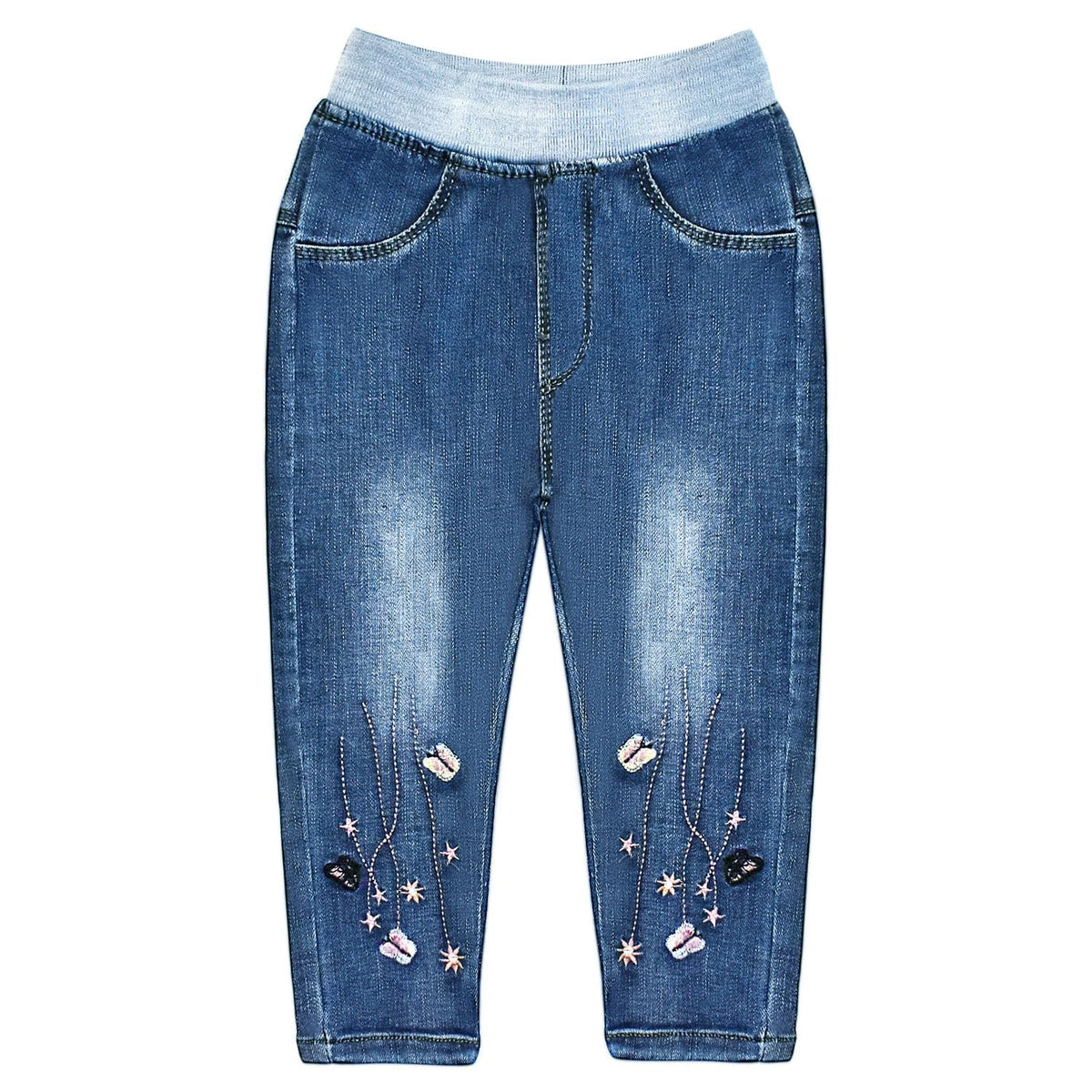 Peacolate 2-10Years Little Big Girls Spring Autumn Embroidered Jeans Trousers Pants for Kid