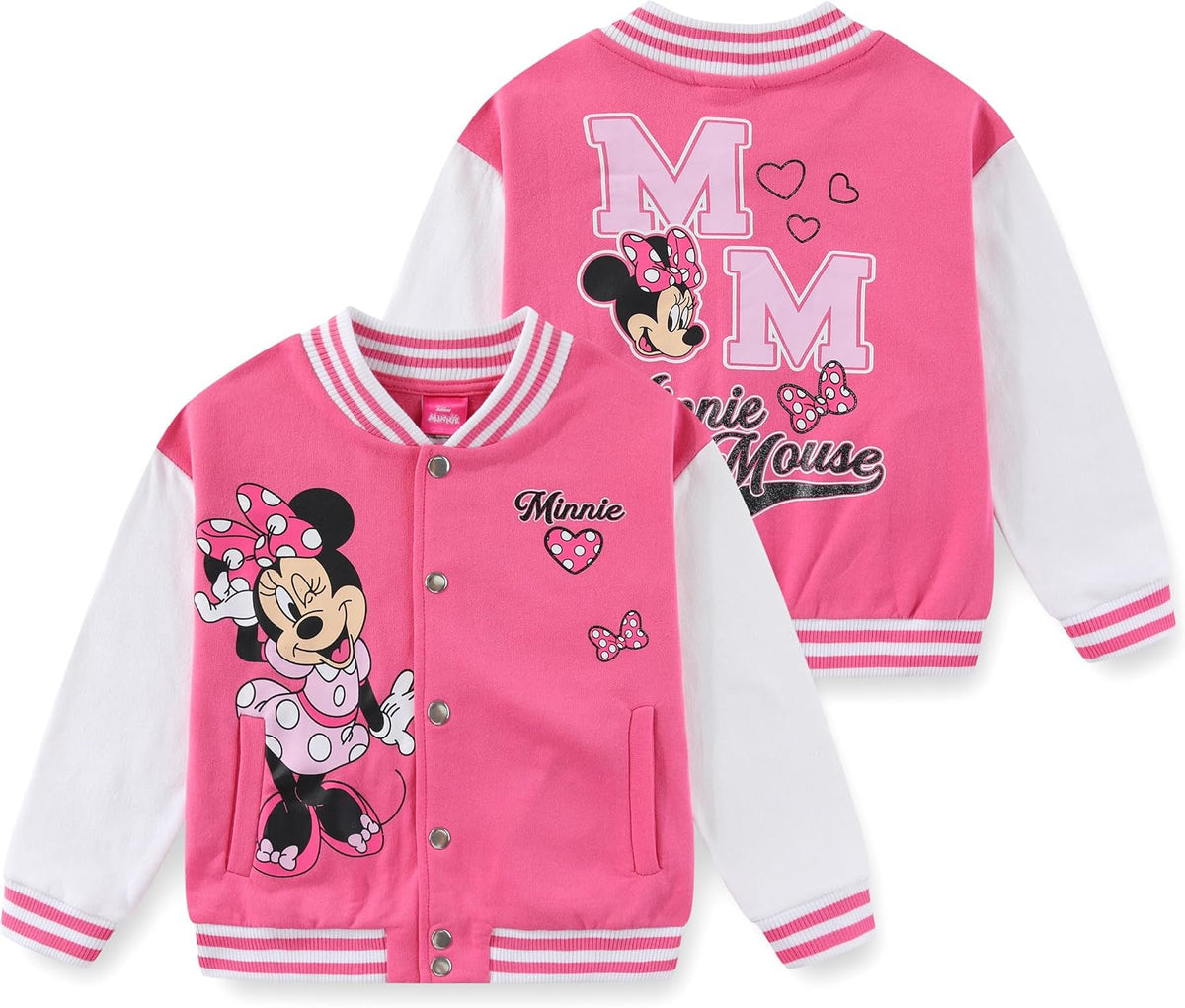Disney Minnie Mouse Girls Letterman Varsity Bomber Jacket for Little Kids