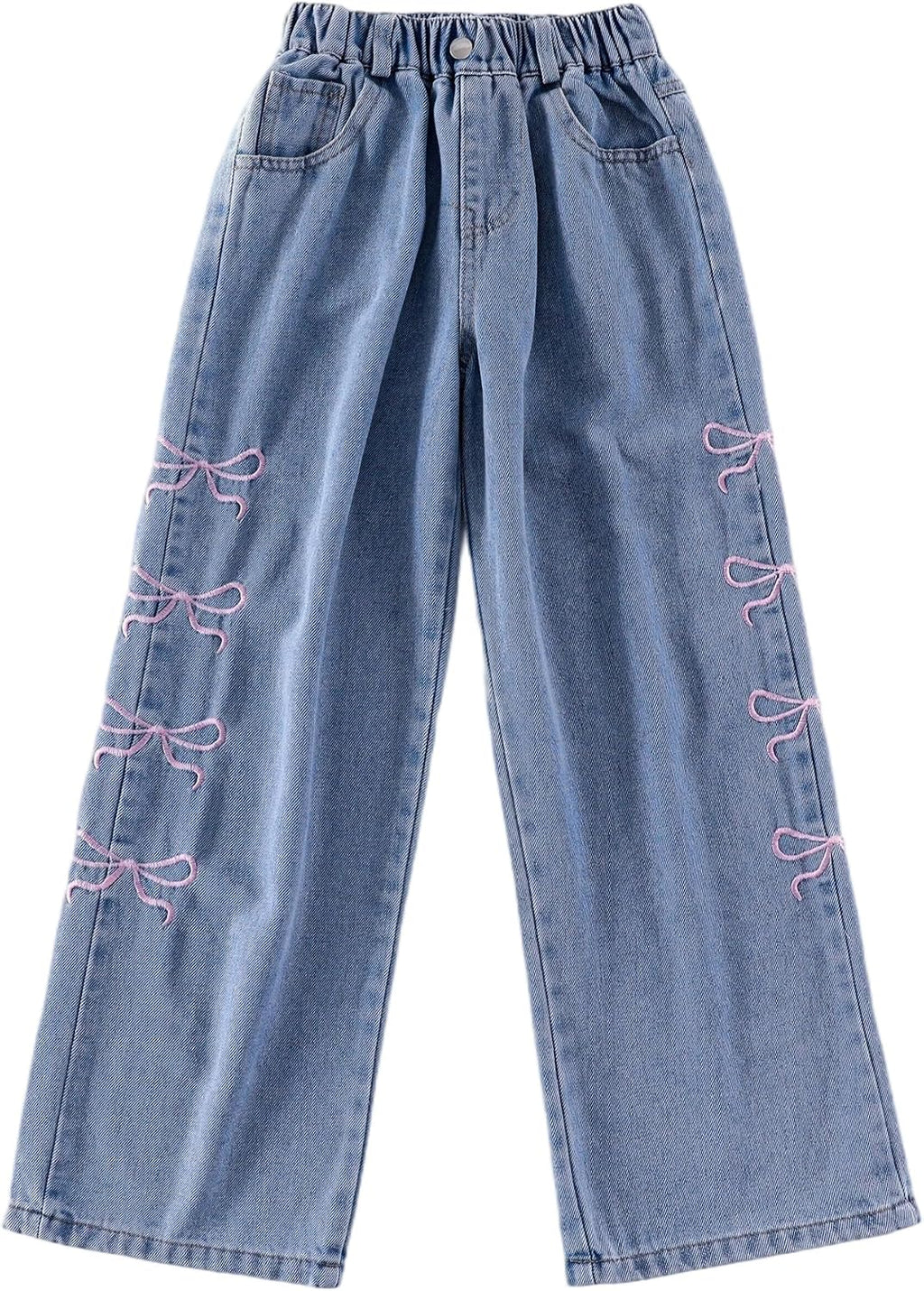 Jeans for Girls Wide Leg High Elastic Waisted School Outdoor Pants