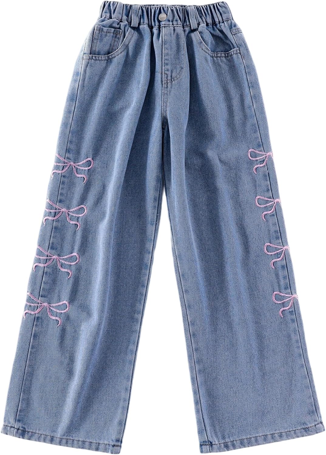Jeans for Girls Wide Leg High Elastic Waisted School Outdoor Pants