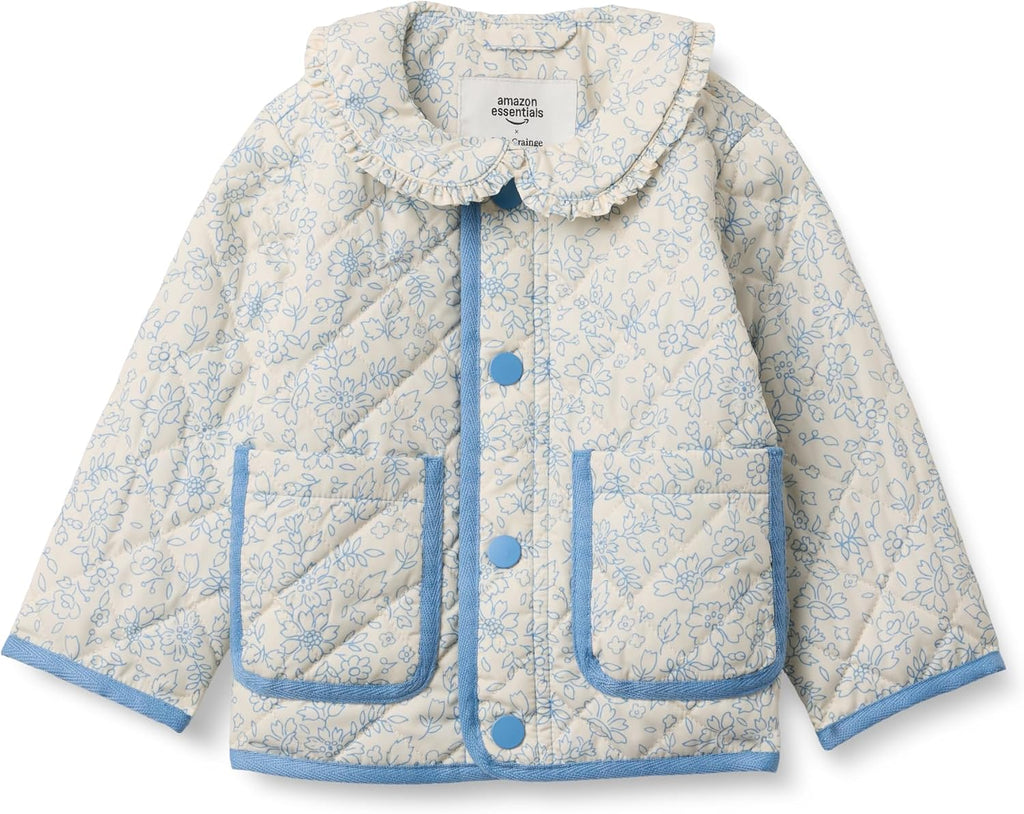 Amazon Essentials x Sofia Grainge Toddler and Baby Girls' Midweight Quilted Field Jacket with Ruffle