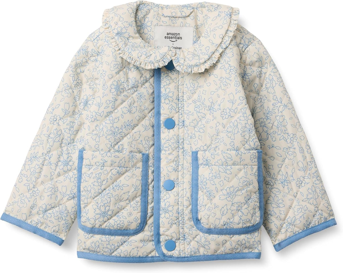 Amazon Essentials x Sofia Grainge Toddler and Baby Girls' Midweight Quilted Field Jacket with Ruffle