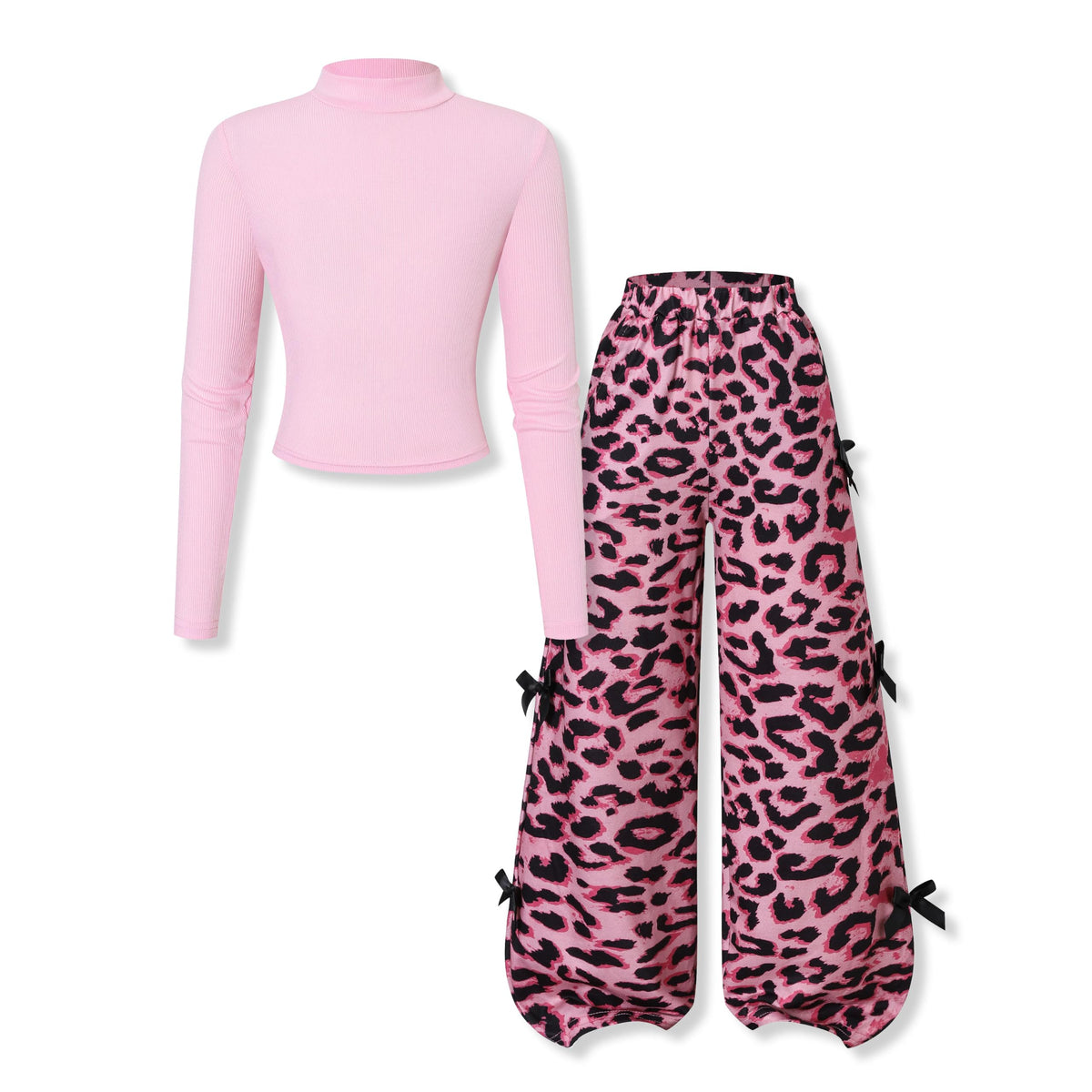 Tween Girl Clothes Mock Neck Long Sleeve Top & Bow Wide Leg Pants 2PCS Fall Winter Outfits Set 7-14Y