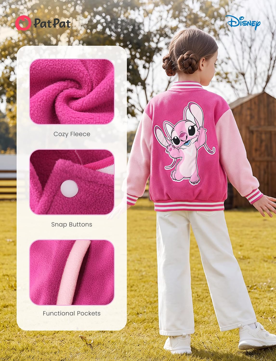 Disney Kids Fleece Bomber Jacket, Varsity Outerwear with Pockets, 2-10Y