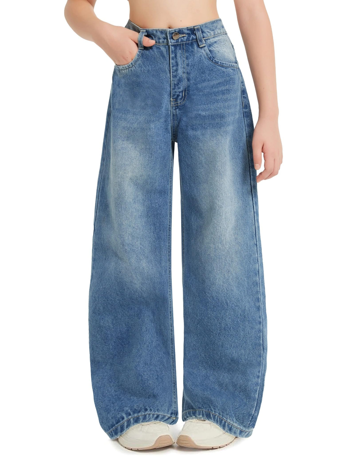 EXARUS Girls Jeans Baggy Wide Leg Cute Teen Tween Long Denim Pants Clothes