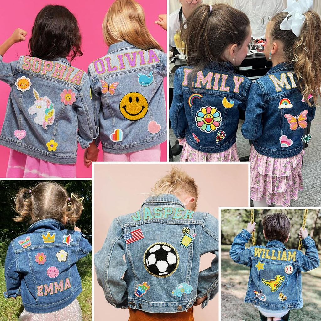 Rryoumisun Personalized Kids Denim Jacket with Names, Custom 1-14 Years Old Girls Boys Spring&Fall Outerwear Jackets