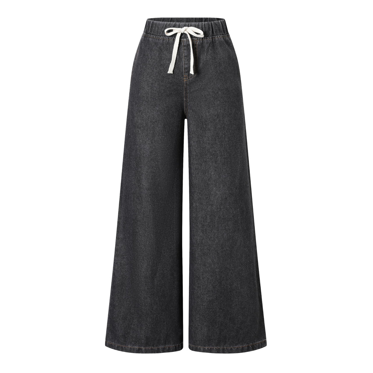 Teen Girls Wide Leg Jeans High Waist Drawstring Denim Pants with Pockets