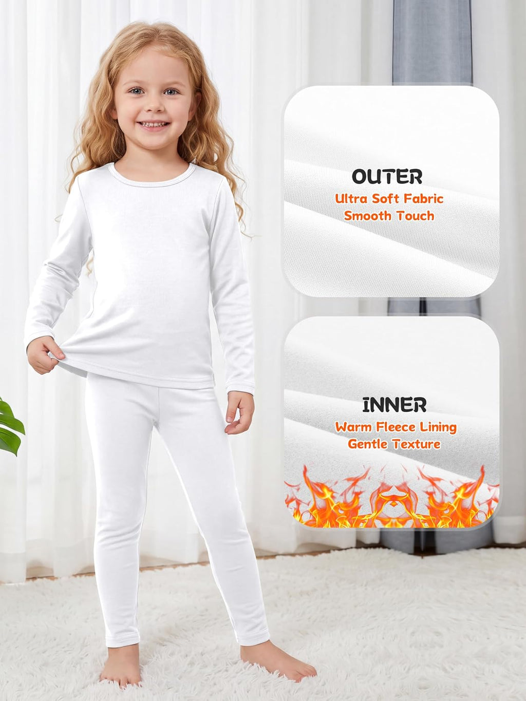 Toddler Fleece Lined Thermal Underwear Set Base Layer Long Johns for Kid ﻿