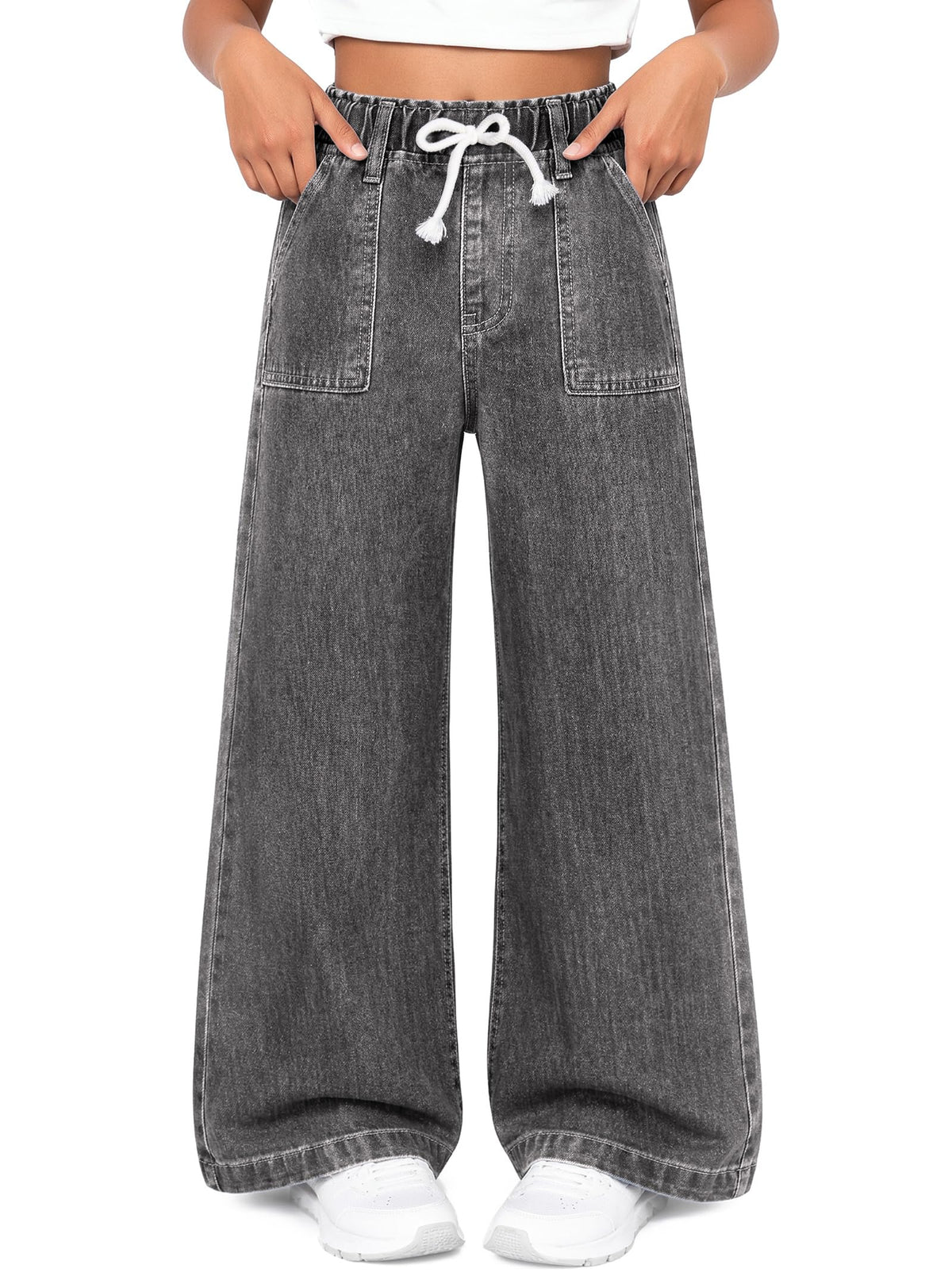 Girls Wide Leg Jeans Elastic Waisted Baggy Denim Pants