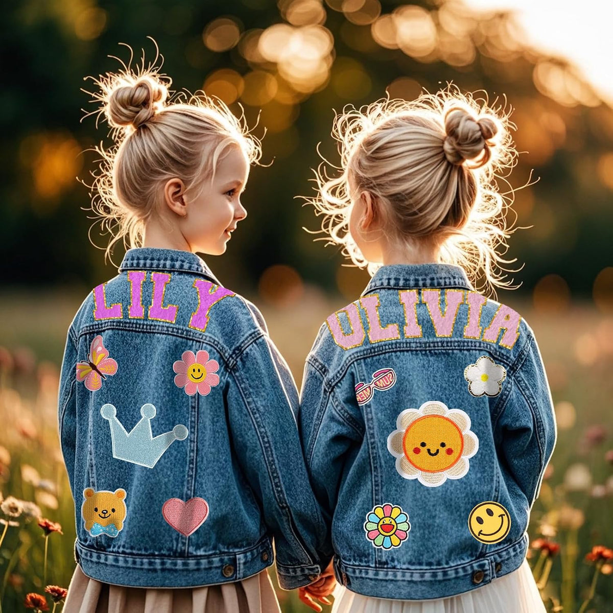 Rryoumisun Personalized Kids Denim Jacket with Names, Custom 1-14 Years Old Girls Boys Spring&Fall Outerwear Jackets