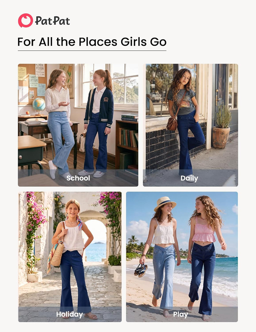 Girls Flare Jeans 4 Way Stretch Yoga Denim Bell Bottoms High Rise Crossover