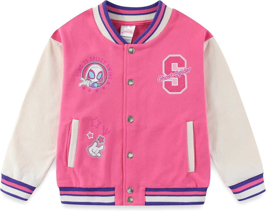 Marvel Spider-Gwen Girls Letterman Varsity Bomber Jacket for Little Kids