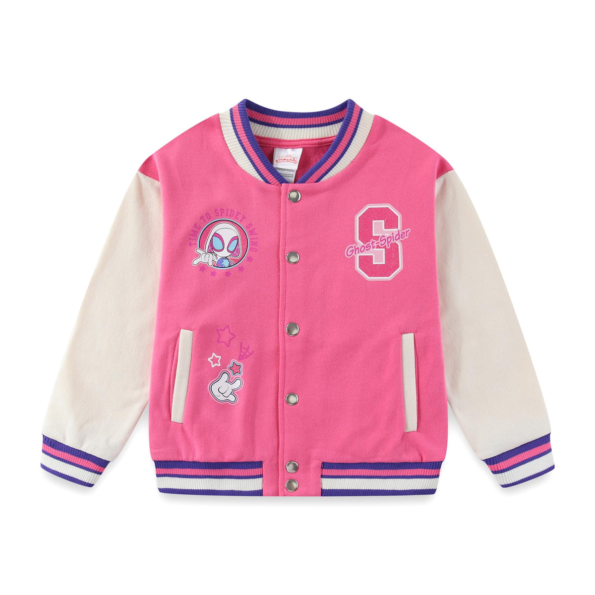Marvel Spider-Gwen Girls Letterman Varsity Bomber Jacket for Little Kids
