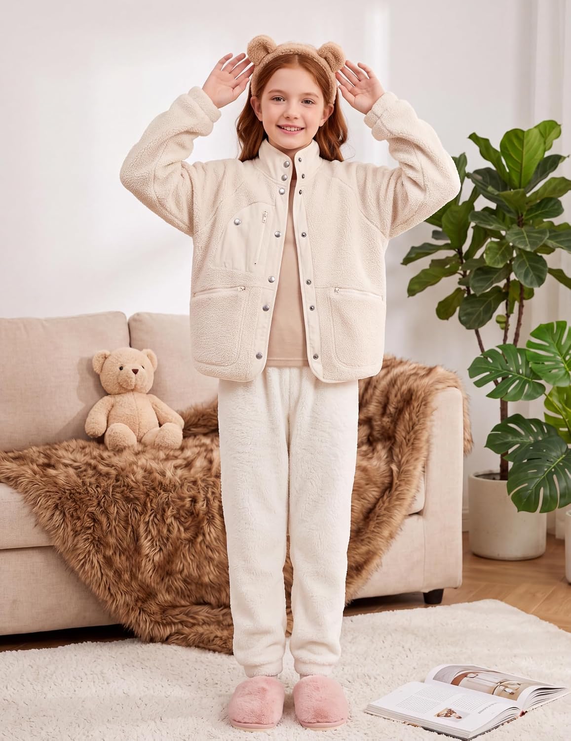 Arshiner Girls Sherpa Fleece Jacket Button Down Fall Winter Coat