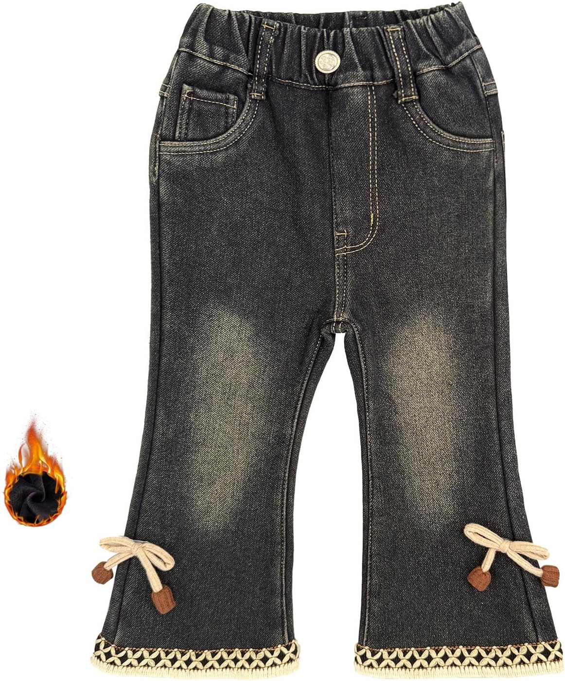 Peacolate 2-8Years Little Girls Spring Autumn Winter Black Embroidered Jeans Pants for Kid