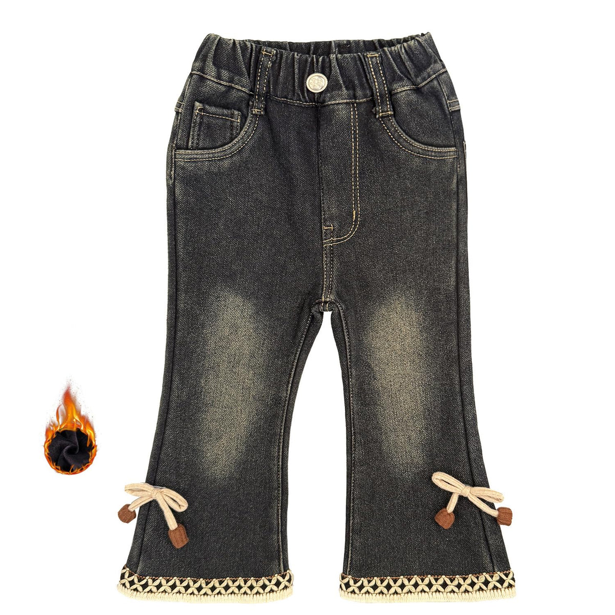 Peacolate 2-8Years Little Girls Spring Autumn Winter Black Embroidered Jeans Pants for Kid