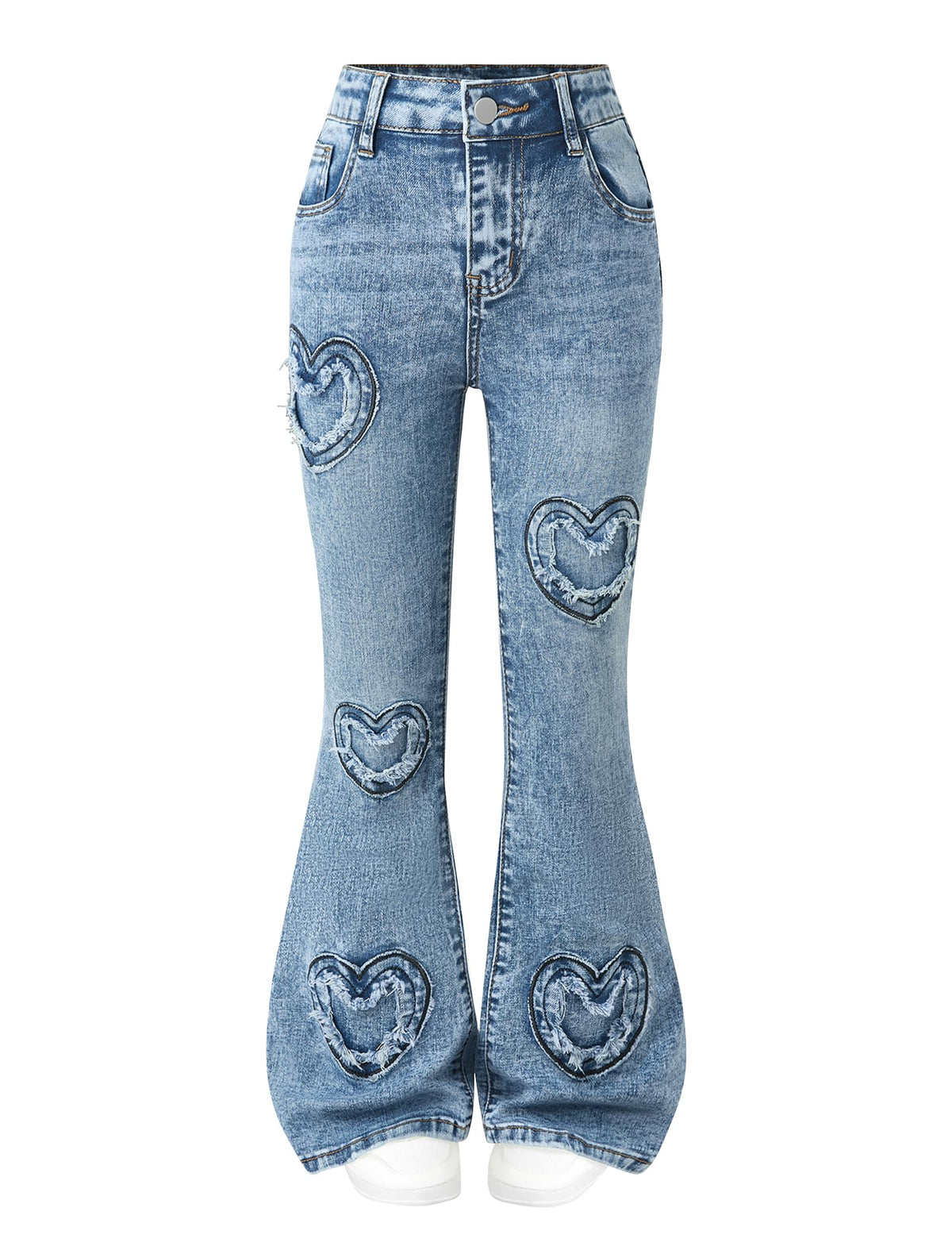 Girls Jeans Flare High Elastic Waist Denim Pants Bell Bottom Stretch Cute Y2K Streetwear with Pockets 7-14Y