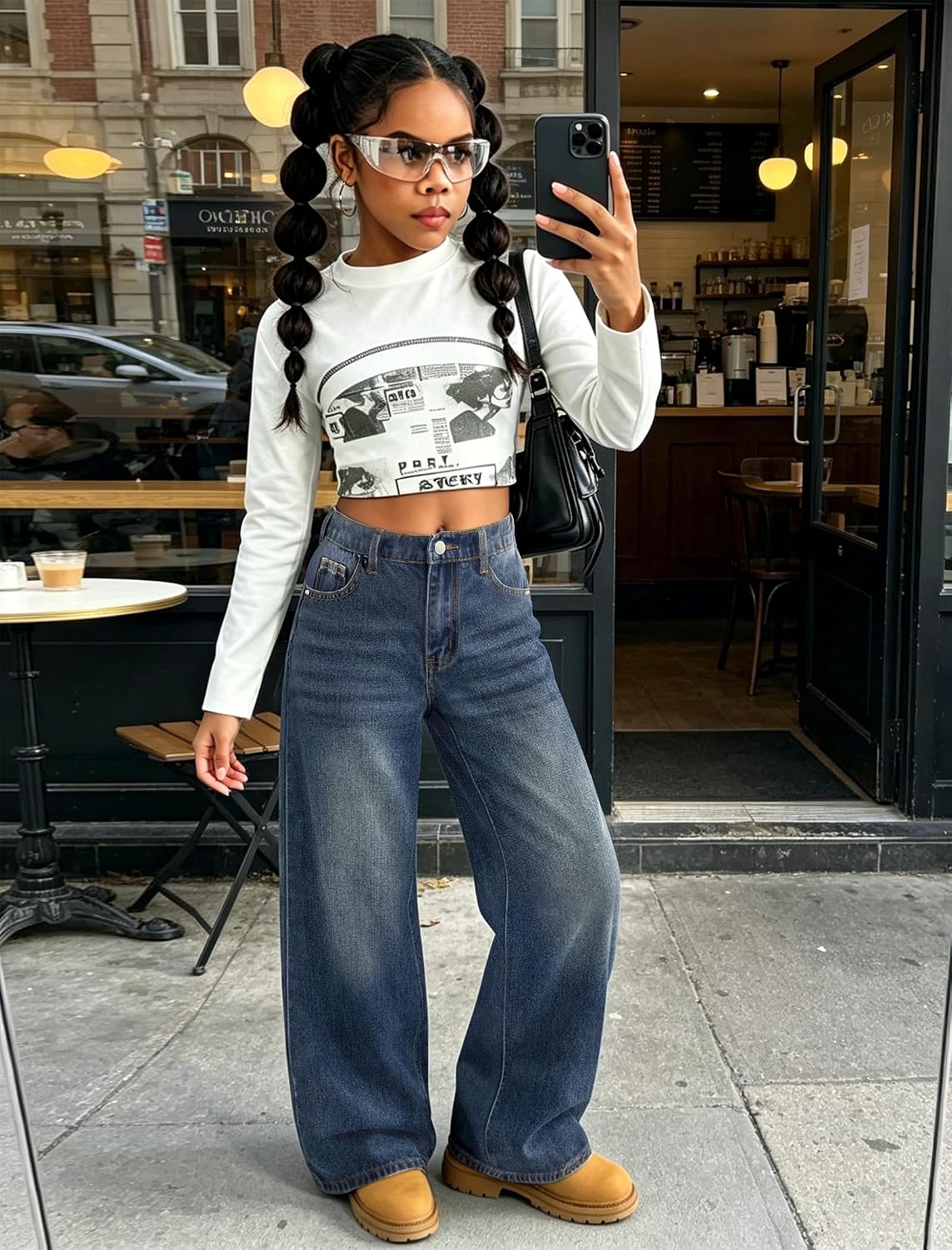 Girls Baggy Jeans Wide Straight Leg High Elastic Waisted Denim Pants Fashion Y2k Boyfriend Skater Streetwear