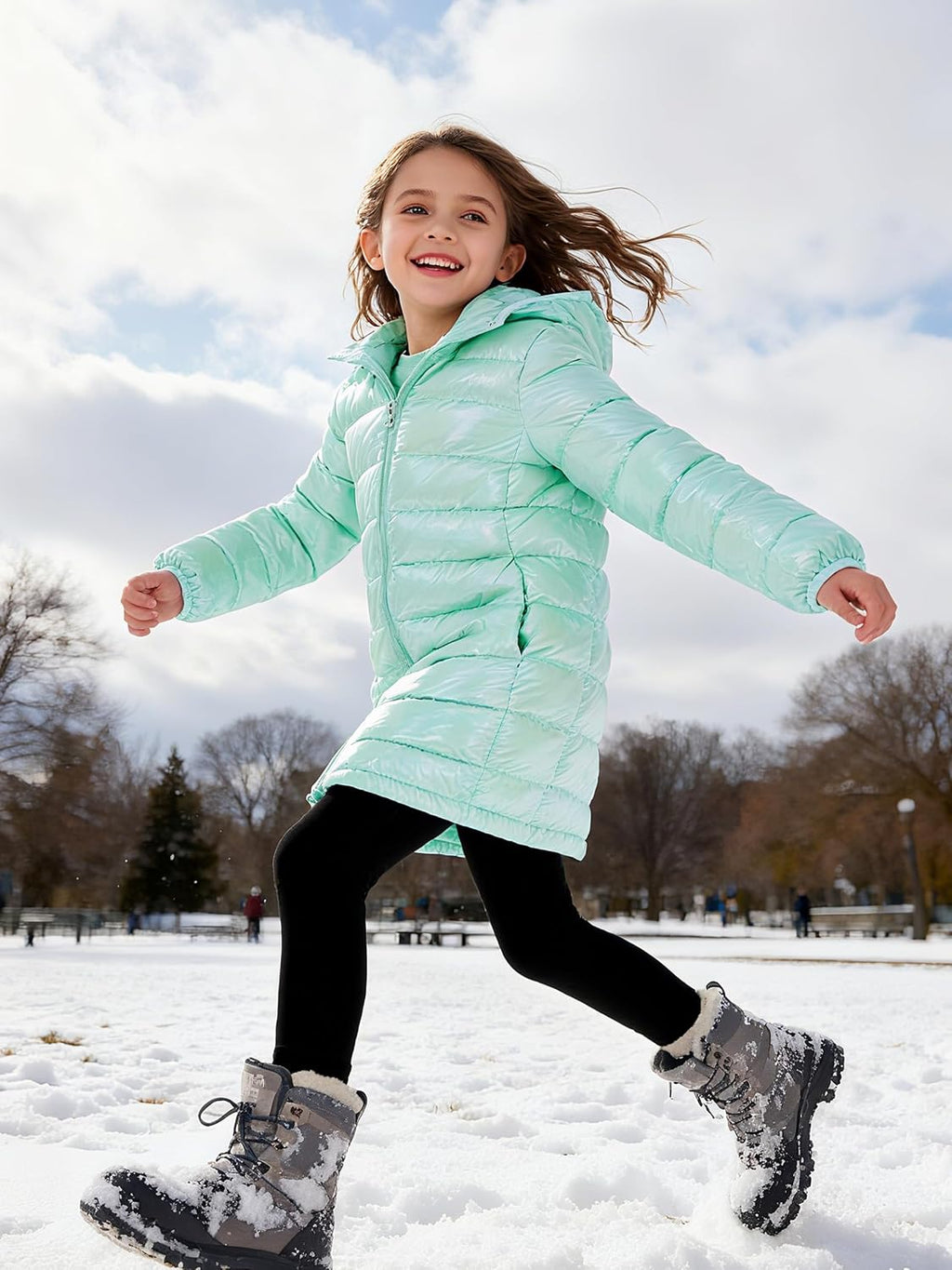 Girls Winter Coat, Long Metallic Puffer Jacket