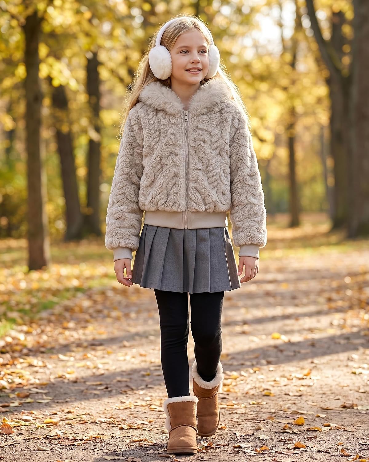 Girls Fleece Jacket Zip Up Sherpa Faux Fur Hood Outwear Winter Coat 8-13