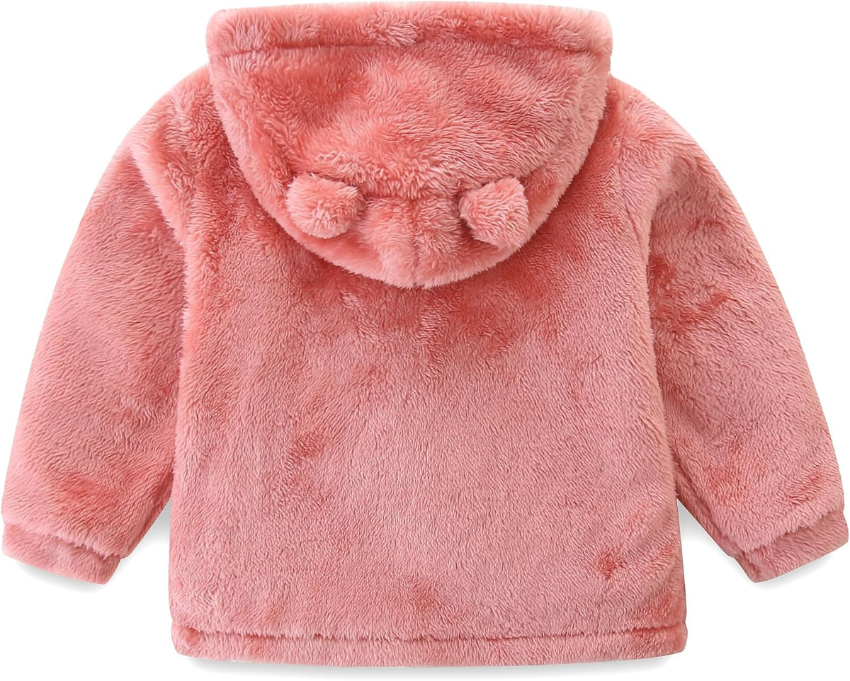 Newborn Infant Baby Boys Girls Cartoon Fleece Hooded Jacket Coat with Ears Warm Todder Kids Outwear Coat Zipper Up 1-6Y