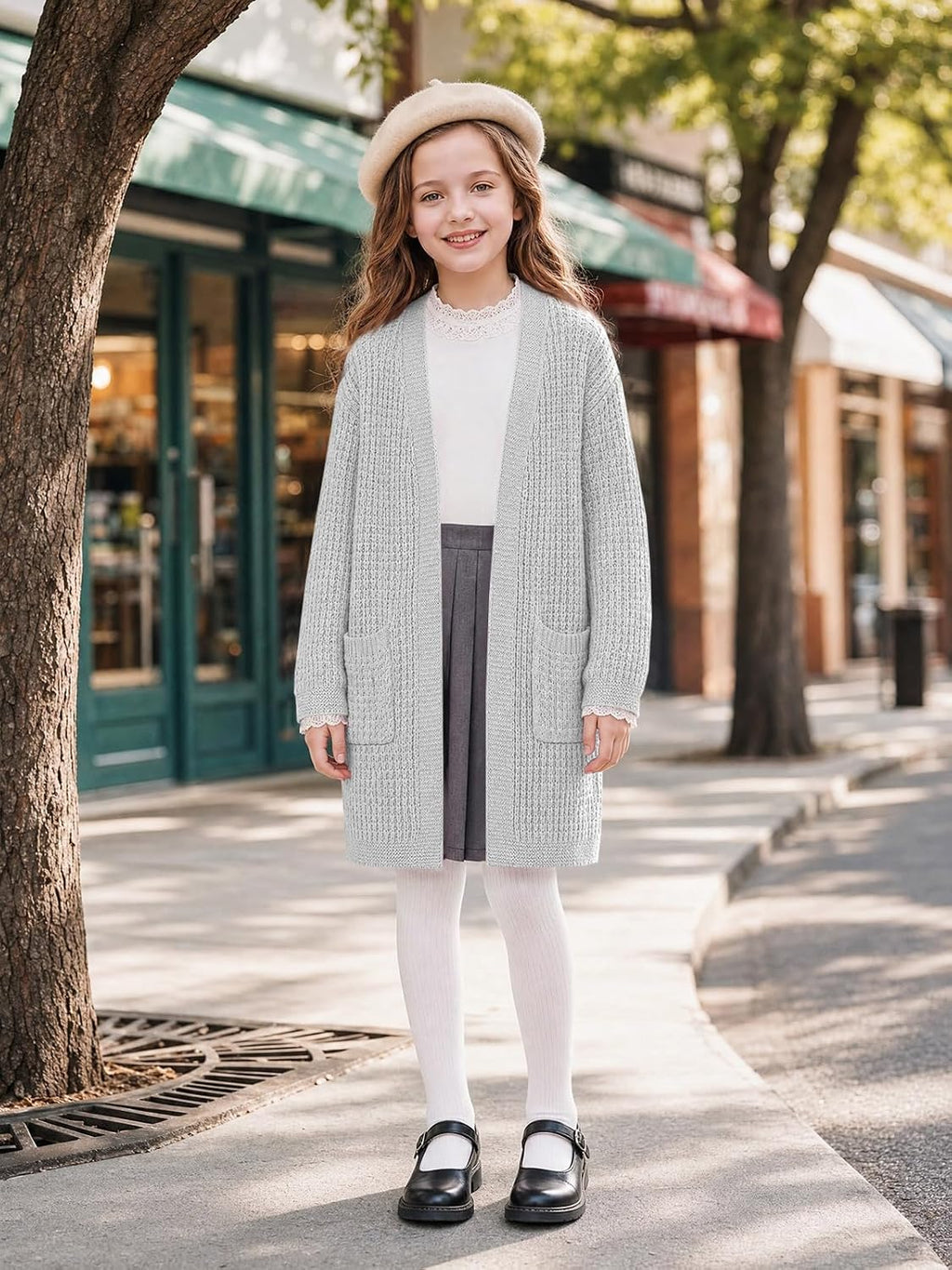 Haloumoning Girls Cardigan Sweater Kids Open Front Sweaters Outerwear 5-14Y