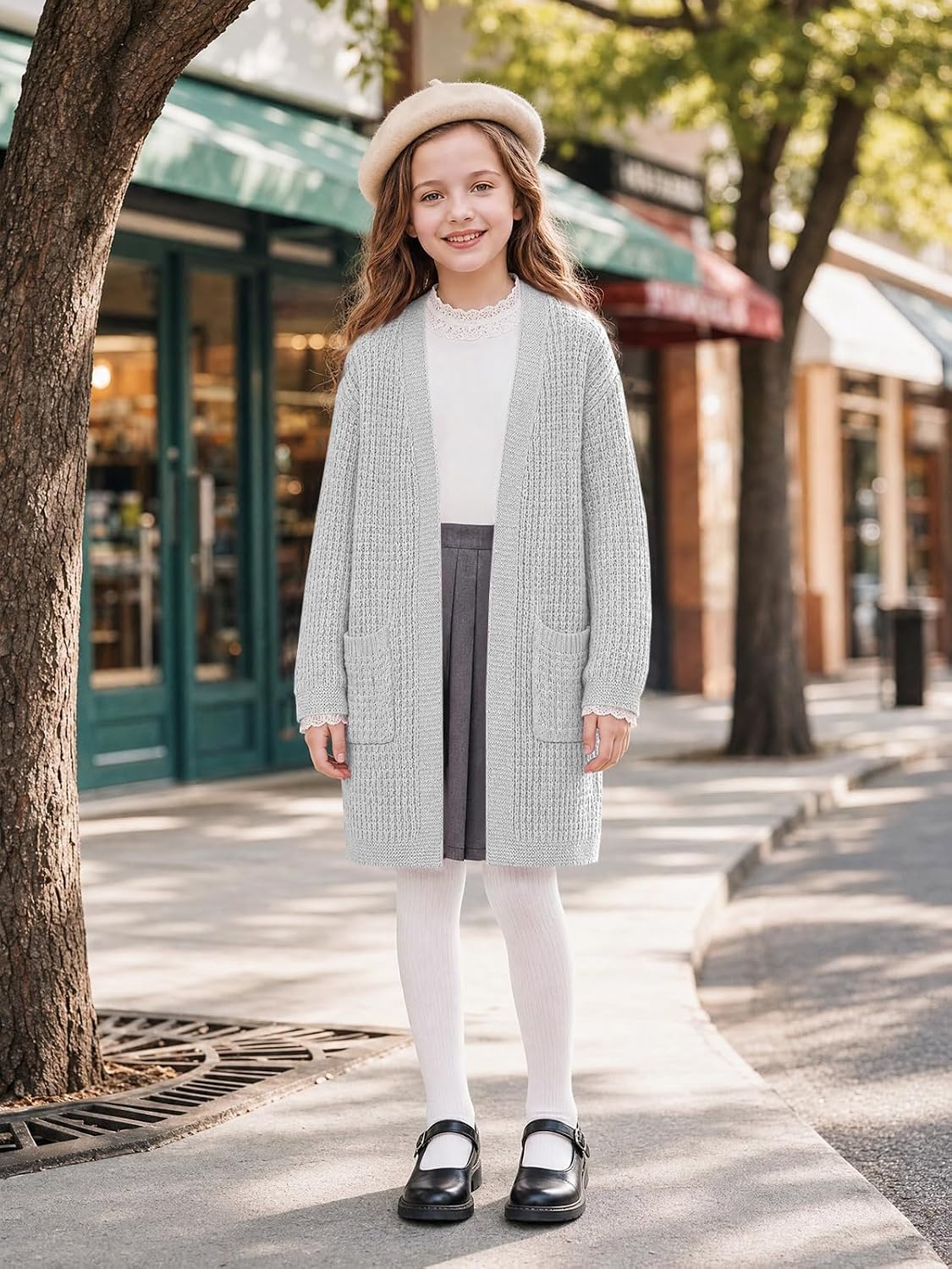 Haloumoning Girls Cardigan Sweater Kids Open Front Sweaters Outerwear 5-14Y