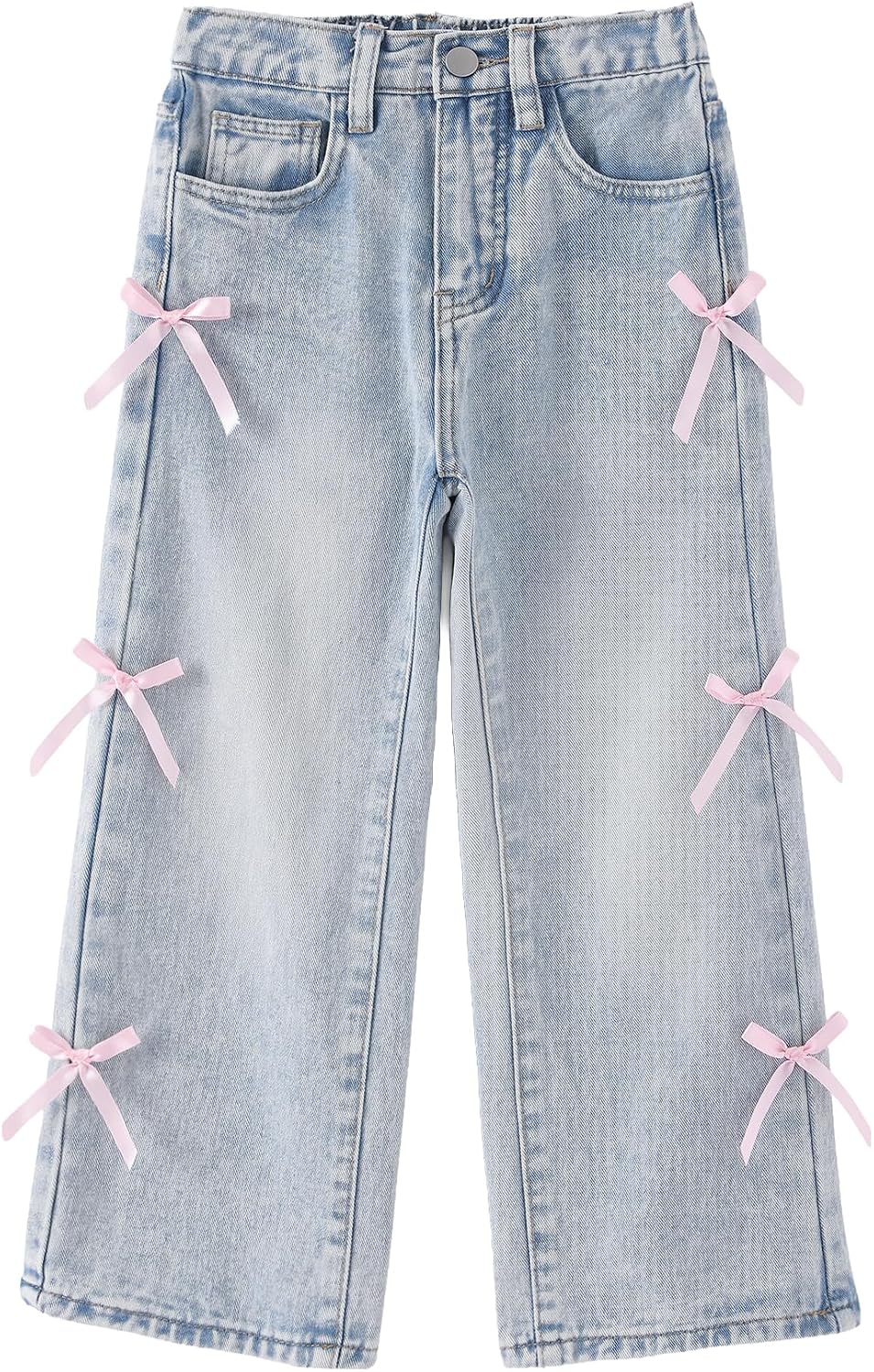 PATPAT Girls Bow Wide Leg Jeans, Cute Elastic Waist Denim Baggy Jeans 5-14Y