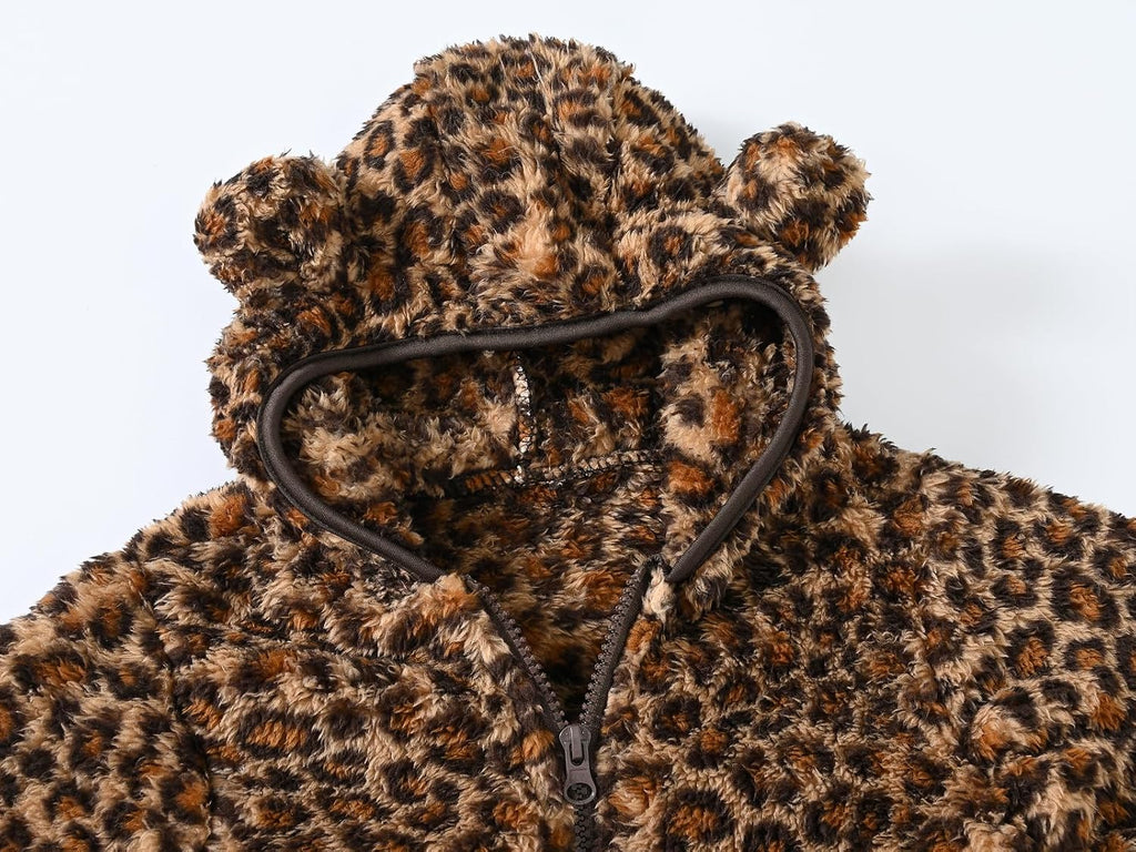 AIWUHE Toddler Boys Girls Hooded Jacket Fleece Hoodie Winter Warm Solid Color Teddy Coat Zip-up Bear Ear Sweater Fall Clothes
