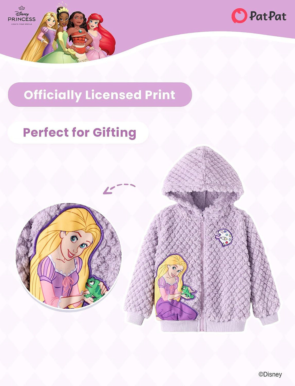 Disney Girl/Boy Fleece Jacket Zipper Sherpa Fuzzy Hoodie Winter Coat 2-13Y