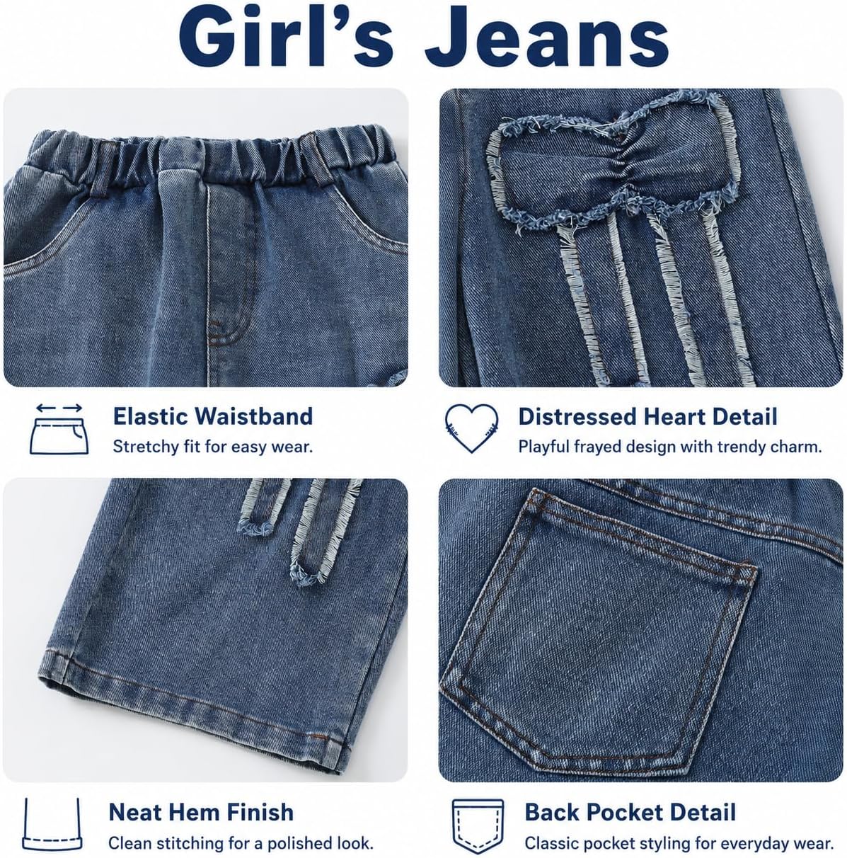 Tween Girls' Jeans Casual Elastic Waist Straight-Leg Denim Pants with Bowknot for Girls Y2K Boyfriend Skater Streetwear 7-14Y
