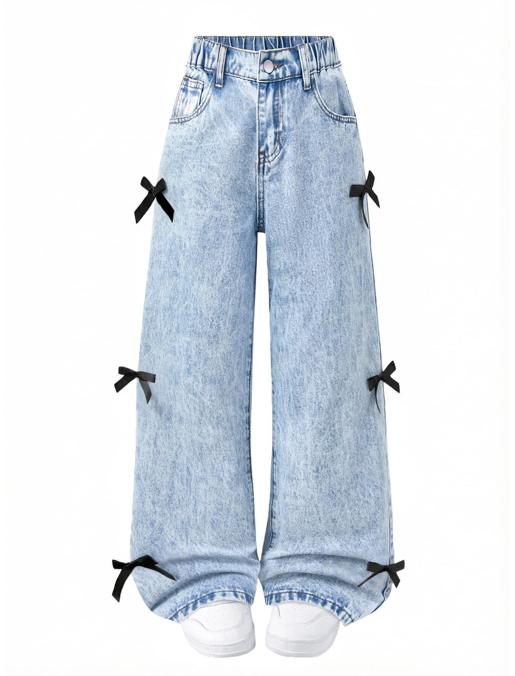 Baggy Jeans for Girls with Bow Wide Leg High Waist Denim Pants