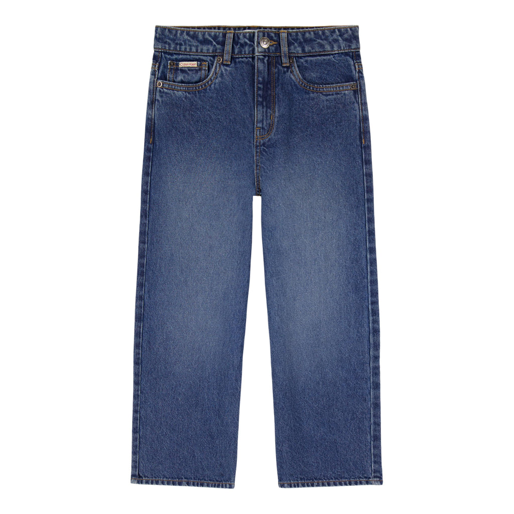 Calvin Klein Girls' 5-Pocket Seamed Wide Leg Denim Jean, Zipper Fly & Button Closure