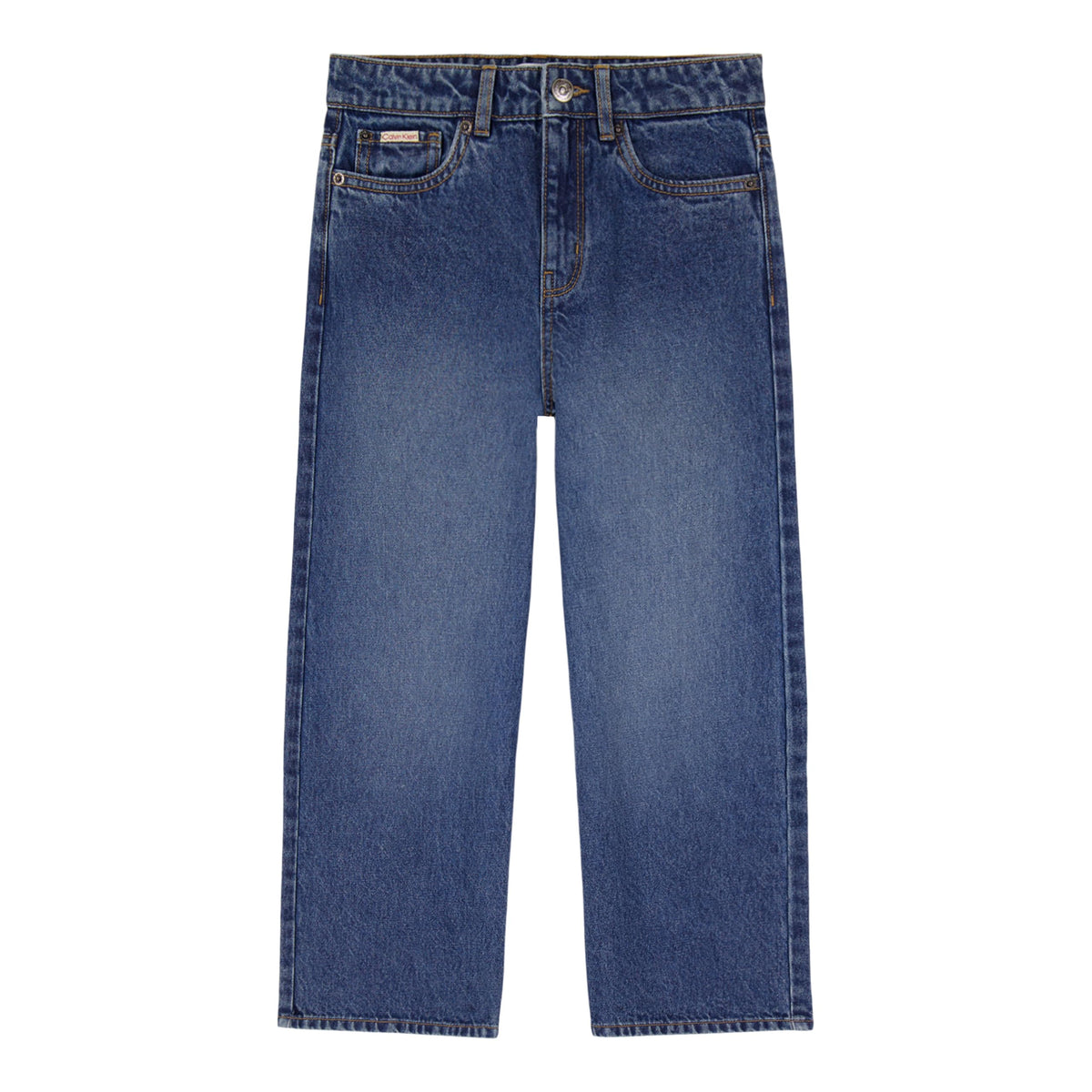 Calvin Klein Girls' 5-Pocket Seamed Wide Leg Denim Jean, Zipper Fly & Button Closure