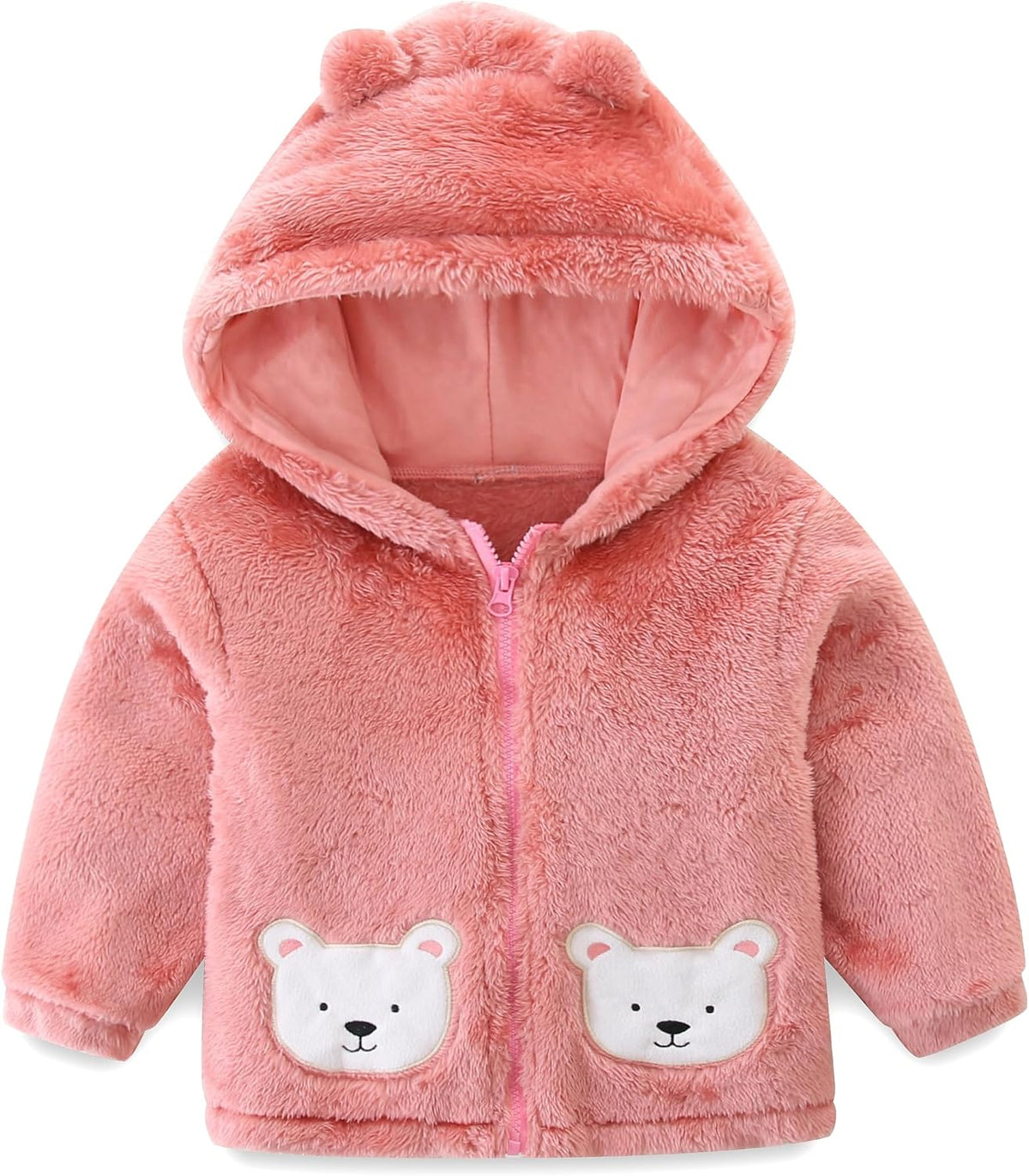 Newborn Infant Baby Boys Girls Cartoon Fleece Hooded Jacket Coat with Ears Warm Todder Kids Outwear Coat Zipper Up 1-6Y