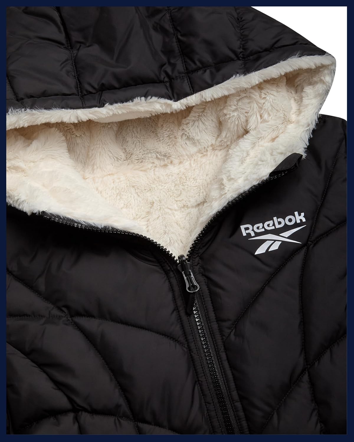 Reebok Girls Reversible Puffer Jacket, Fur Lined, Wind & Water Resistant