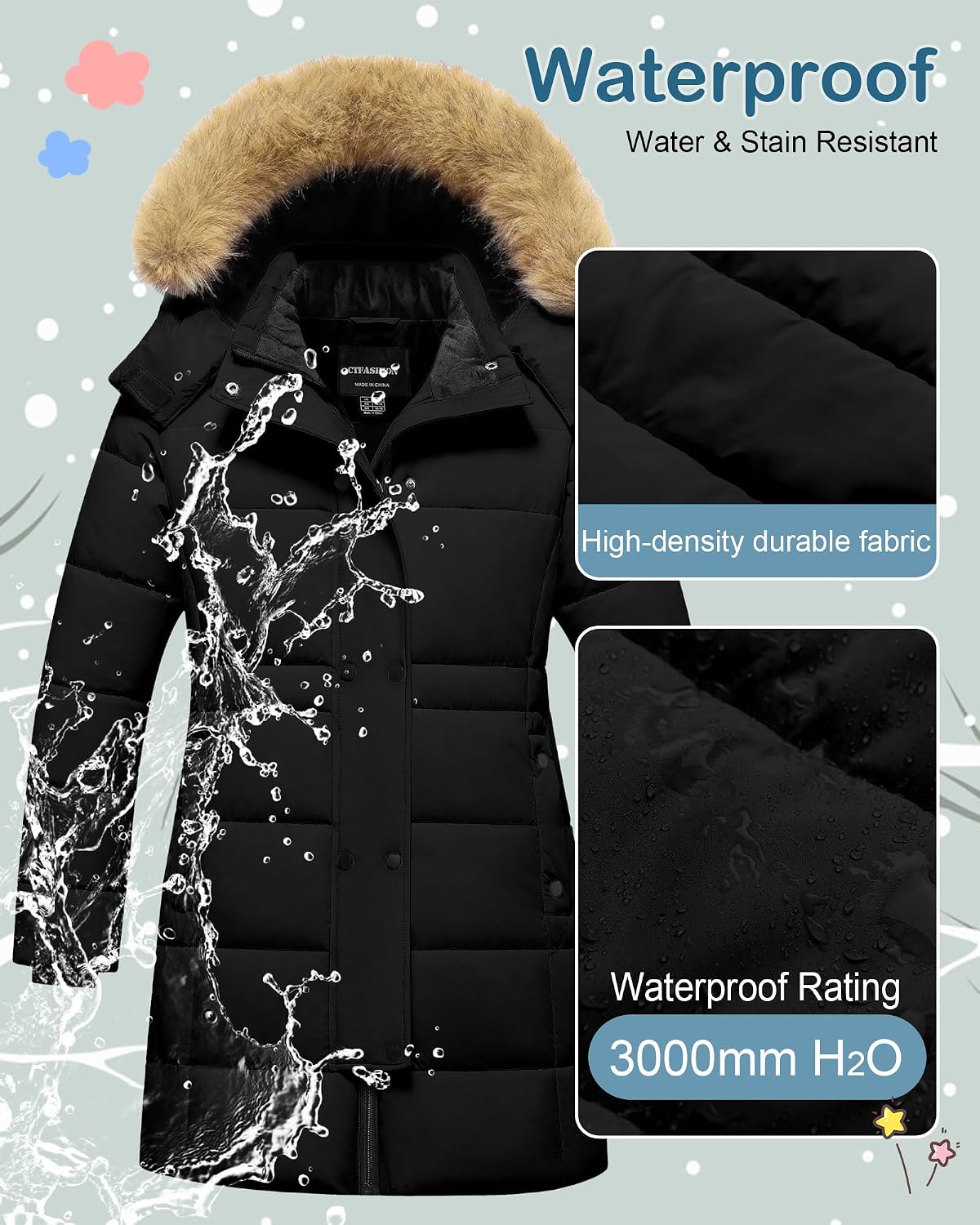 Girl's Puffer Jacket Kids Long Winter Coats Heavyweight Parka Warm Fleece Snow Outerwear with Removable Fur Hood